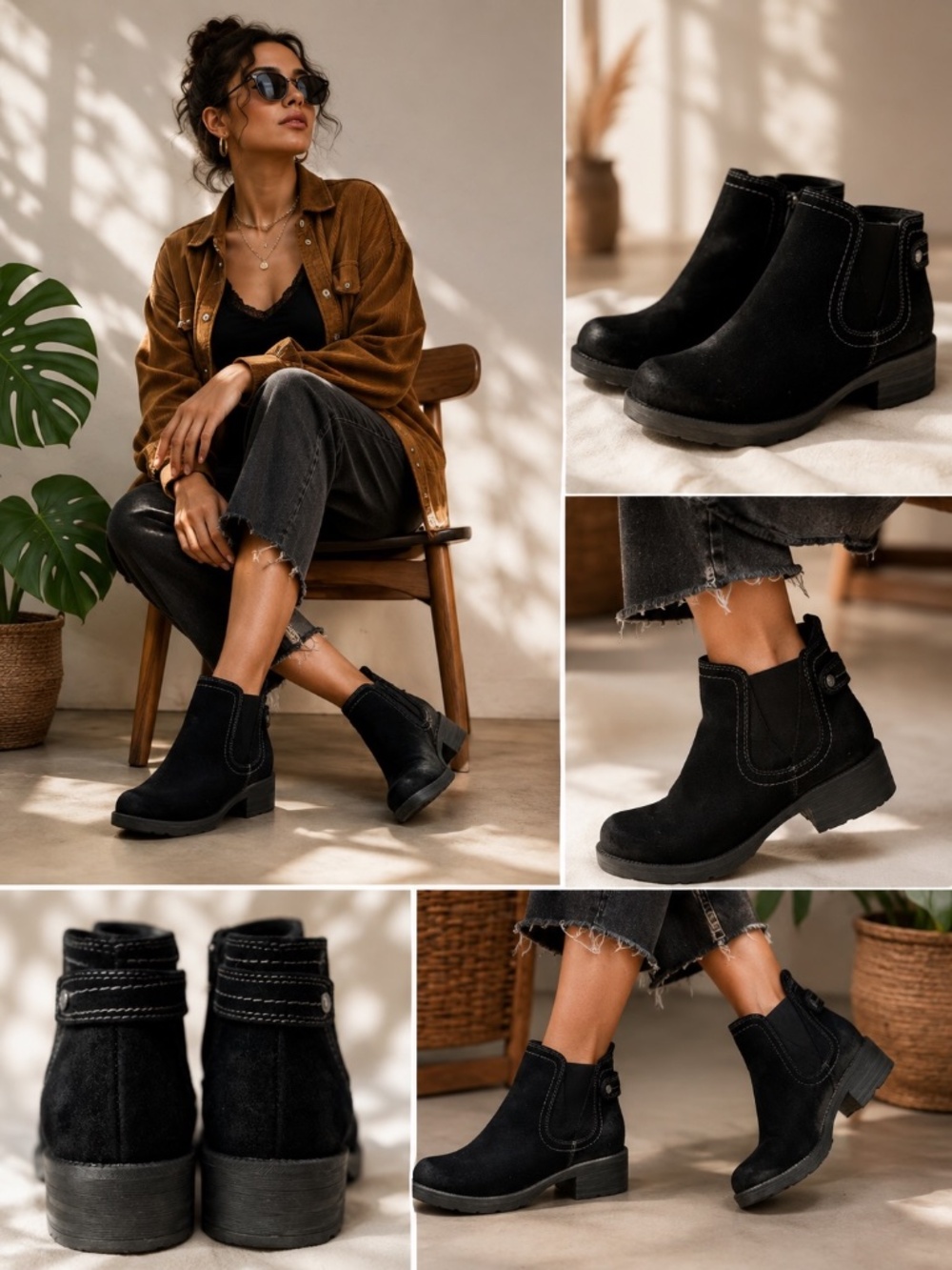 Earth Origins Ankle Boots Womens Size 6 Black Suede Comfort